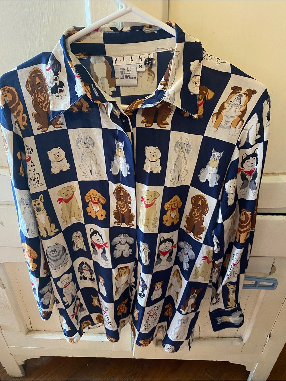 Piazza Navy Dog-Print Button Front Blouse